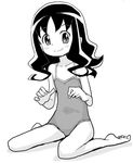  greyscale heartcatch_precure! heriyama kurumi_erika long_hair lowres monochrome one-piece_swimsuit precure smile solo swimsuit 