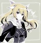  1girl alternate_breast_size_(smaller) arimura_hinae birthday black_dress blonde_hair blush breasts chaos;child commentary_request cropped_jacket dress hair_ribbon happy_birthday hekiho_academy_school_uniform hood hoodie long_hair looking_at_viewer motomotosakana multiple_hair_ribbons purple_eyes ribbon school_uniform science_adventure small_breasts smile solo twintails two_side_up white_hood white_ribbon white_trim 