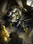  3others ambiguous_gender backrooms_(creepypasta) cable crossover hazmat_suit highres mecha megatron multiple_others open_hand open_mouth orange_eyes pikakaistudios ratchet_(transformers) robot science_fiction still_life_(backrooms) transformers transformers:_generation_1 transformers_(marvel) twitter_username 