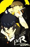  1boy 1girl absurdres androgynous artist_name blue_hair bonesaw_(rdkshinku) commentary english_commentary gakuran grey_eyes grey_hair hat highres narukami_yu newsboy_cap persona persona_4 persona_4_revival reverse_trap school_uniform shirogane_naoto short_hair signature title tomboy watch wristwatch yasogami_school_uniform 