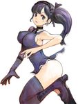  armpits black_hair boots breasts covered_nipples earrings gloves gradient_hair hair_ornament hairclip jewelry kazaana large_breasts long_hair multicolored_hair no_bra original ponytail side_ponytail simple_background single_glove solo star thighhighs white_background 