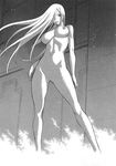  breasts dance_in_the_vampire_bund greyscale hair_over_one_eye highres large_breasts long_hair mina_tepes monochrome nipples no_pussy nude older solo tamaki_nozomu 