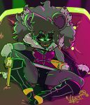 anthro buckteeth female freckled_face freckles glowing glowing_eyes green_eyes gun handgun mammal miss_plague murid murine nightclub pinup pose ranged_weapon rat revolver rodent scar solo spread_legs spreading teasing teeth the_last_viper undead weapon zombie