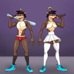 1:1 anthro baseball_bat bat_(object) big_penis biped bottomwear bulge clothed clothing crossdressing digital_media_(artwork) erection femboy fingers footwear fur genitals hair half-closed_eyes hi_res holding_baseball_bat holding_object holding_tennis_racket humanoid_genitalia humanoid_penis jackofak legwear male mammal mustelid musteline narrowed_eyes nipple_outline penis shoes shorts simple_background skirt smile socks sport standing stockings tail tennis_racket topwear true_musteline weasel