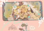  ... 1boy 2girls animal_nose big_hair blonde_hair blush bodypaint bracelet braid chinese_text circlet closed_mouth crown_braid dark-skinned_female dark_skin doodle_inset earrings english_text flying_sweatdrops furry furry_male goat_boy green_eyes group_hug hand_on_another's_arm hand_on_another's_shoulder hand_on_another's_wrist happy head_out_of_frame height_difference highres holding holding_tablet_pc hug husband_and_wife jewelry long_hair looking_at_viewer magatama magatama_necklace mixed-language_text multiple_girls mutual_hug necklace nervous no_sclera non-humanoid_robot open_mouth outline paozi_haox pink_background pointy_ears princess_zelda purah_pad raincloud rauru_(tears_of_the_kingdom) robot sad secret_stone short_hair sidelocks smile snout sonia_(zelda) sparkle speech_bubble spoken_ellipsis star_(symbol) steward_construct tablet_pc the_legend_of_zelda the_legend_of_zelda:_tears_of_the_kingdom thought_bubble translation_request very_long_hair viewfinder white_hair white_outline wide-eyed zonai 