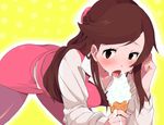  agemono bad_id bad_pixiv_id blush brown_hair clerk_(pokemon) dripping eating food half_updo ice_cream miniskirt office_lady pantyhose pencil_skirt pokemon pokemon_(game) pokemon_bw sexually_suggestive skirt solo sweat 