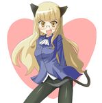  animal_ears blonde_hair cat_ears crotch_seam glasses hottan! long_hair military military_uniform panties panties_under_pantyhose pantyhose perrine_h_clostermann solo strike_witches tail underwear uniform world_witches_series yellow_eyes 