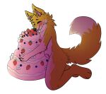  anthro balls_deep blueberry_(fruit) blush blushing_profusely cake canid canine dessert dirty eating eating_food eyes_closed fehn_fennec fennec flower food food_fetish food_play fox fruit fur genitals grabbing_from_behind happy hi_res icing kaymation kneeling male mammal nude penetration penis pink_penis plant smile solo strawberry tan_body tan_fur tongue tongue_out yellow_body 