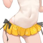  1girl hololive microskirt midriff mitsuru_(pixiv_34028718) natsuiro_matsuri navel one-piece_tan skirt skirt_bow stomach tagme tan tanlines topless unfinished white_background yellow_skirt 