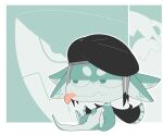  annoyed_expression anthro clothing countershading doneru fangs fish half-closed_eyes hat headgear headwear marine narrowed_eyes shark sitting slightly_chubby solo teal_body tongue tongue_out 
