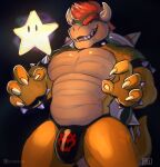  2022 anthro bowser bowser_logo bracelet bulge claws clothed clothing collar countershading digital_media_(artwork) fangs hair hi_res horn jewelry koopa male mario_bros muscular muscular_male nintendo open_mouth orange_hair scalie seibear shell slightly_chubby smile solo spiked_bracelet spiked_collar spiked_shell spikes spikes_(anatomy) star teeth topless underwear video_games 