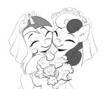  bonbon_(mlp) canon_couple clothing dress duo earth_pony equid equine eyebrows eyelashes eyes_closed female female/female flower friendship_is_magic greyscale happy hasbro headdress hi_res horn horse inktober lyra_heartstrings_(mlp) mammal monochrome my_little_pony plant pony simple_background smile taneysha unicorn wedding wedding_dress white_background 