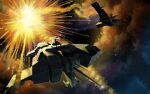  battle battlecruiser_(eve_online) battleship_(eve_online) caldari_state_(eve_online) debris eve_online explosion fire flying glowing krats machinery military military_vehicle no_humans outdoors raven_(eve_online) science_fiction sky smoke space spacecraft star_(sky) starry_sky 