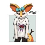  accessory anthro baggy_clothing bow_accessory bow_ribbon brai-brai_(fulconarts) braixen breasts cheek_tuft clothing cute_expression cute_eyes cute_fangs facial_tuft female fluffy fulconarts generation_6_pokemon hair_accessory hair_bow hair_ribbon hi_res neck_tuft nintendo oversized_shirt panties pattern_clothing pattern_underwear pokemon pokemon_(species) ribbons short short_stack size_difference small_breasts smaller_female smile solo striped_clothing striped_underwear stripes tuft underwear video_games 