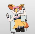  2022 accessory anthro bottomwear bow_accessory bow_ribbon brai-brai_(fulconarts) braixen breasts cheek_tuft cheerleader cheerleader_outfit clothing cute_expression cute_eyes digital_media_(artwork) facial_tuft female fluffy fulconarts generation_6_pokemon hair_accessory hair_bow hair_ribbon hi_res looking_at_viewer midriff miniskirt neck_tuft nintendo pokemon pokemon_(species) ribbons short short_stack size_difference skirt slim small_breasts small_waist smaller_female smile smiling_at_viewer solo tuft video_games 