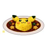  absurdres food food_focus highres no_humans pikachu plate pokemon rice star_(symbol) still_life studiolg watermark white_background 