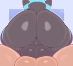  2022 anthro anthro_on_anthro backsack balls balls_touching big_butt black_body black_fur brown_body brown_fur butt clothing duo eeveelution frumples fur generation_2_pokemon genitals huge_butt legwear male male/male nintendo nude patreon pokemon pokemon_(species) shiny_pokemon umbreon video_games 