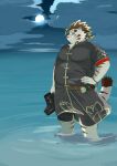  2022 9dtq0 absurd_res anthro belly clothed clothing cloud eyewear felid glasses hi_res humanoid_hands kemono licho_(tas) lifewonders male mammal moon night outside overweight overweight_male pantherine solo tiger tokyo_afterschool_summoners video_games water white_body 