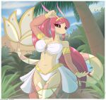  absurd_res anthro big_breasts breasts cleavage clothed clothing female generation_3_pokemon hair hi_res milotic nintendo palm_tree pink_hair plant pokemon pokemon_(species) snackbunnii solo tree video_games 