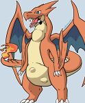  ambiguous_gender anthro blue_eyes bulging_stomach chita_(randompasserbyer) claws dragon dragon_wings fangs forked_tongue group hi_res mega_charizard mega_charizard_y mega_evolution multiple_prey neck_bulge nintendo open_mouth oral_vore orange_body pokemon pokemon_(species) randompasserbyer toe_claws tongue trio video_games vore wings 
