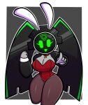 anthro armwear big_breasts breasts bunny_costume cleavage clothed clothing collar costume female grey_body hi_res humanoid hybrid lagomorph leporid machine mammal nelljoestar pseudo_hair rabbit red_clothing robot screen screen_face smile solo thick_thighs wide_hips 