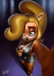  2022 5_fingers absurd_res activision anthro areola areola_slip artist_name bandicoot big_breasts black_clothing black_dress black_footwear black_shoes blonde_hair blulesnsfw breasts cleavage clothed clothing coco_bandicoot crash_bandicoot_(series) digital_media_(artwork) dress female fingers flashing flashing_breasts footwear fur green_eyes hair hi_res lipstick looking_at_viewer makeup mammal marsupial open_mouth ponytail selfie shaded shadow shoes signature solo teeth topwear video_games 