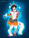  areola breasts claws clothed clothing female fur generation_7_pokemon hair hi_res human_to_anthro lycanroc matemi mid_transformation multi_breast nintendo nipples one_eye_closed orange_body orange_fur paws pokeball pokemon pokemon_(species) solo species_transformation torn_clothing transformation video_games 