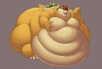  anthro belly belly_overhang big_belly big_butt big_moobs bowser breasts butt chubby_cheeks claws double_chin fat_rolls glistening hair hand_on_breast horn huge_butt huge_thighs hyper hyper_belly koopa looking_at_viewer love_handles male mario_bros moob_grab moobs morbidly_obese nintendo obese open_mouth overweight red_hair scalie shell short_tail simple_background solo spikes standing tan_body thick_arms thick_thighs video_games yamashimamonteri yellow_body 
