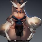  anthro big_breasts biped black_sclera breasts brown_body brown_fur cleavage cleavage_overflow clothed clothing curvy_figure female fur generation_4_pokemon hand_on_hip huge_breasts huge_thighs lagomorph looking_at_viewer lopunny mammal nintendo pink_eyes pokemon pokemon_(species) thick_thighs tight_clothing tight_topwear topwear utterangle video_games wide_hips 