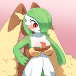  anthro behind_another blush breast_grab breasts brown_body duo female gardevoir generation_3_pokemon generation_4_pokemon hand_on_breast hi_res humanoid lopunny nintendo pokemon pokemon_(species) red_eyes simple_background sum video_games white_body 