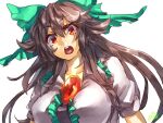  1girl :o black_hair bow hair_between_eyes hair_bow highres long_hair looking_at_viewer melon22 red_eyes reiuji_utsuho signature simple_background sketch solo third_eye touhou white_background 