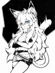  ai_mi_(omega_strikers) angry animal_ears belt blue_eyes cat_ears cat_tail claws crossed_arms heterochromia highres liyart looking_at_viewer omega_strikers partially_colored tail yellow_eyes 