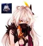  1girl ahoge asymmetrical_gloves bangs bare_shoulders black_gloves breasts cleavage cloud_ya dress gloves hair_ornament honkai_(series) honkai_impact_3rd kiana_kaslana kiana_kaslana_(herrscher_of_the_void) long_hair looking_at_viewer mask mismatched_gloves mouth_mask simple_background sketch solo white_background white_dress white_gloves white_hair yellow_eyes 