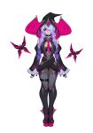  1girl black_nails boots braid choker concept_art era_(omega_strikers) full_body gothic hat high_heel_boots high_heels highres liyart looking_at_viewer official_art omega_strikers purple_hair solo straight-on tagme twin_braids witch witch_hat 