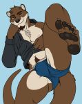  absurd_res anthro briefs bulge chase_hunter chest_tuft clothing detailed_bulge echo_(game) echo_(series) echo_project feet hi_res hoodie looking_at_viewer lutrine male mammal mustelid nipples pawpads pecs possumpecker pubes solo spread_legs spreading topwear tuft underwear video_games visual_novel 