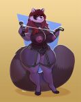  2022 anthro bdsm big_breasts bondage bound breasts digital_media_(artwork) female fur genitals hair looking_at_viewer mammal nipples nude procyonid pussy raccoon simple_background sjevi smile solo thick_thighs wide_hips 
