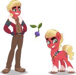  absurd_res alpha_channel alternate_species blonde_hair clothing cutie_mark earth_pony equestria_girls equid equine fur green_eyes hair hasbro hi_res horse human humanized leg_markings male mammal markings my_little_pony orin331 pony red_body red_fur red_skin sash simple_background smile socks_(marking) solo sprout_cloverleaf_(mlp) transparent_background 
