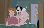  101_dalmatians all_fours anita_radcliffe ass_up bestiality brown_hair canid canine canis dalmatian disney doggystyle domestic_dog duo female feral from_behind_position hair hi_res human inside interspecies john_coffe male male/female mammal nude open_door pongo roger_radcliffe sex tongue tongue_out 