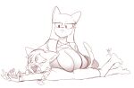  anthro bethesda_softworks big_breasts bodily_fluids breasts dbaru duo felid female hi_res khajiit lying mammal on_front prequel_adventure tail tears the_elder_scrolls video_games webcomic 