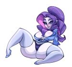  bedroom_eyes big_breasts bigdad blush breasts cleavage clothed clothing female footwear friendship_is_magic hair hasbro high_heels humanoid humanoid_pointy_ears legwear my_little_pony narrowed_eyes not_furry purple_hair rarity_(mlp) seductive simple_eyes solo thick_thighs thigh_highs tongue tongue_out 