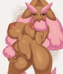  anthro anthrofied big_breasts black_sclera breasts brown_body brown_fur cervina7_(artist) cunnilingus_gesture curvy_figure edit female front_view fur generation_4_pokemon genitals gesture hi_res huge_breasts lagomorph looking_at_viewer lopunny mammal navel nintendo nipples nude pink_body pink_fur pokemon pokemon_(species) pokemorph pupils pussy seductive shiny_pokemon simple_background slit_pupils solo suggestive suggestive_gesture teeth thick_thighs tongue tongue_out video_games voluptuous white_background wide_hips yellow_eyes 