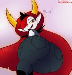  big_butt bottomwear butt clothing color_edit colored demon denim denim_clothing disney edit fangs female guillion hair hekapoo hi_res horn horned_humanoid humanoid humanoid_pointy_ears jeans long_hair looking_back marshallleea not_furry orange_eyes pants red_hair shirt solo star_vs._the_forces_of_evil topwear white_body wide_hips yellow_sclera 