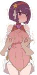  1boy 1girl arms_behind_back asamiya_athena bare_shoulders blush bob_cut china_dress chinese_clothes covered_nipples detached_sleeves dress hair_ribbon hairband hetero nipple_tweak pink_dress purple_hair ribbon short_dress short_hair star_(symbol) sumiyao_(amam) sweat the_king_of_fighters the_king_of_fighters_xv white_background 