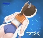  1girl afloat brown_hair commentary_request dated face_down i-401_(kancolle) kantai_collection mitchell_(dynxcb25) one-piece_swimsuit orange_sailor_collar ponytail sailor_collar sailor_shirt shirt solo swimsuit swimsuit_under_clothes to_be_continued translated twitter_username 