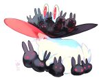  angora_rabbit animal animal_ears animal_focus animal_on_head artist_name black_headwear english_commentary firebay glowing glowing_eyes hat highres on_head original rabbit rabbit_ears rabbit_on_head rabbit_tail red_eyes simple_background tail white_background 