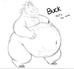  2020 anthro belly big_belly buck_(praceph) equid equine fur half-closed_eyes hand_on_stomach hooves horse looking_aside male mammal monochrome mouth_closed narrowed_eyes navel nude obese obese_anthro obese_male overweight overweight_anthro overweight_male praceph smile solo standing text 