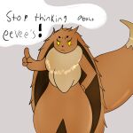  1:1 absurd_res ambiguous_gender angry brown_body brown_fur eevee eeveelution feral fur generation_1_pokemon gesture hi_res looking_at_viewer meme miyang_draws! nintendo pointing pokemon pokemon_(species) stop_thinking_about_sex text video_games yellow_eyes 