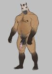  2021 anthro balls biceps body_hair brown_eyes chest_hair equid equine flaccid genitals grin happy_trail hi_res horse humanoid_genitalia looking_at_viewer male mammal mickey_the_retriever musclegut muscular muscular_anthro muscular_male navel nipples nude open_mouth pecs penis pubes simple_background smile solo standing tagme teeth vein veiny_penis 