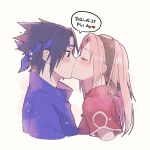  1boy 1girl 2021 black_eyes black_hair black_headband blue_headband blue_jacket blush closed_eyes couple haruno_sakura headband hetero highres jacket kiss kiss_day long_hair looking_at_another naruto naruto_(series) pink_hair red_jacket shiny shiny_hair short_hair short_sleeves simple_background sketch suzu_(tg_390) uchiha_sasuke white_background 