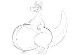  2022 4:3 anthro belly big_belly chubby_anthro chubby_male claws dragon fangs hand_on_stomach hi_res horn looking_at_viewer male monochrome narrowed_eyes navel nude overweight overweight_anthro overweight_male praceph raised_tail scalie slightly_chubby smile smiling_at_viewer solo standing tiptoes toe_claws western_dragon 